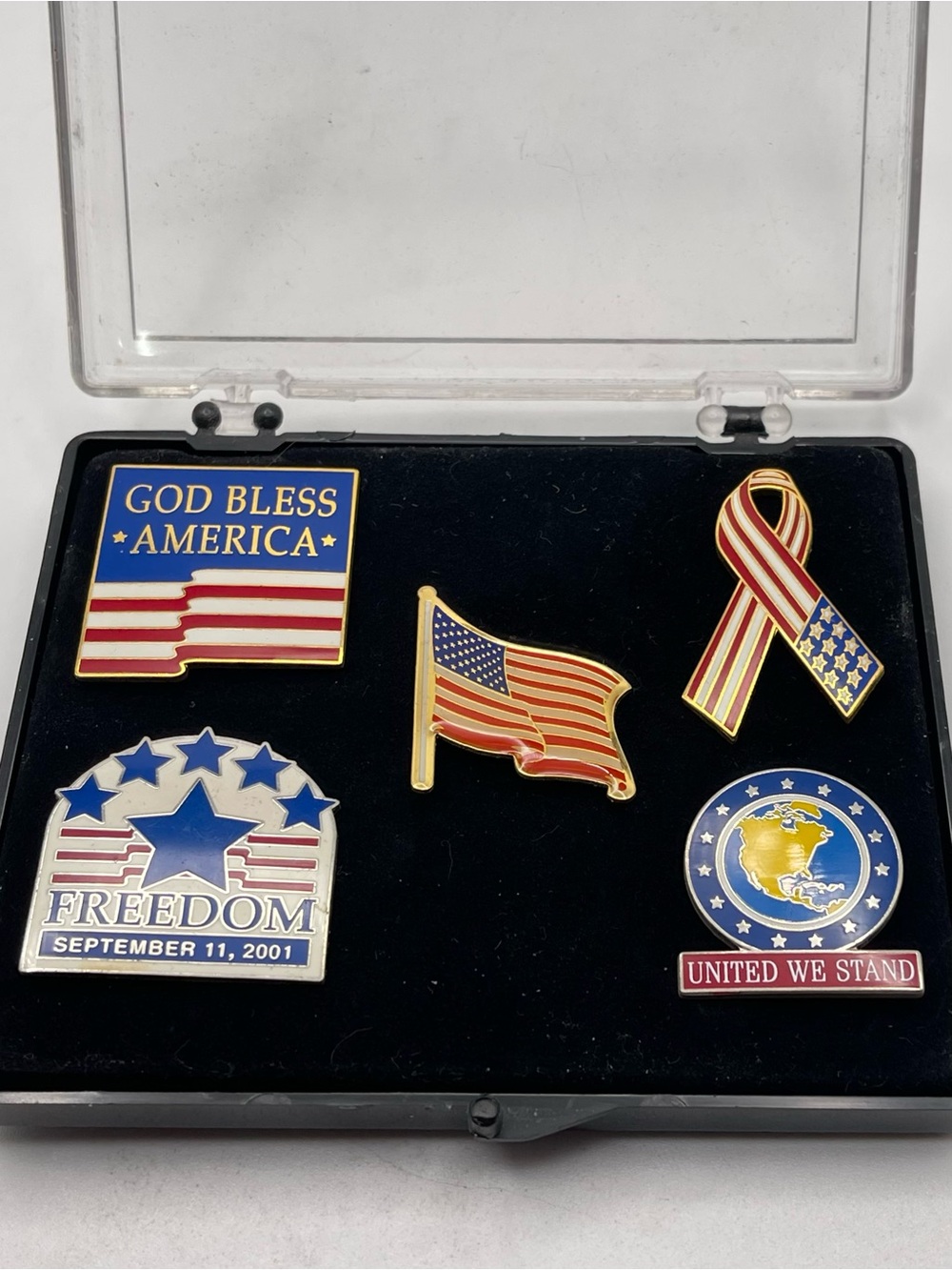 Vintage Patriotic 911 Remembrance Lapel Pin Set 5pc God Bless America Freedom